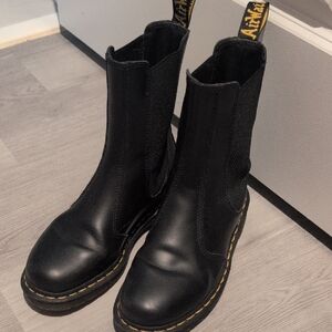 Dr. Martens Black Leather Boots with Yellow Accents
